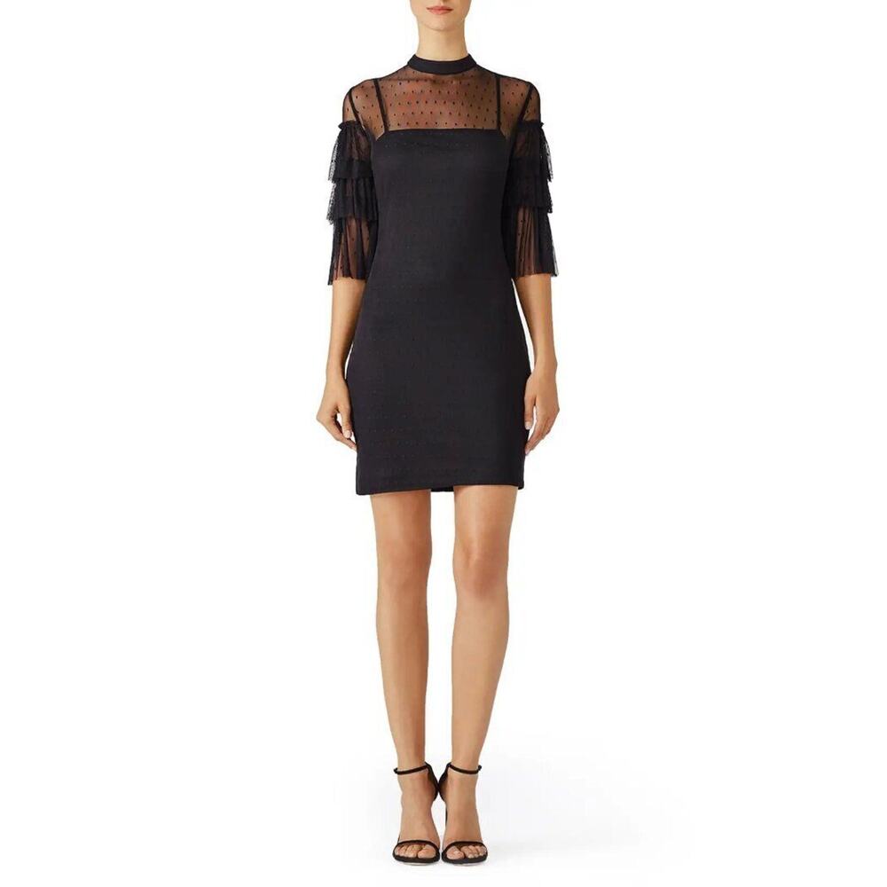 Alexia Admor Black Polka Dot Lace Tiered Sleeve Sheath Dress Large NEW